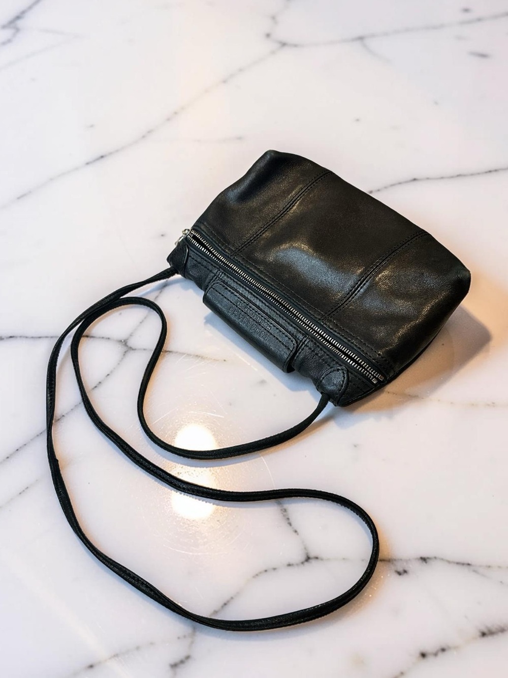 LONGCHAMP Black Le Pliage Cuir leather crossbody bag - 46 inch removable strap
